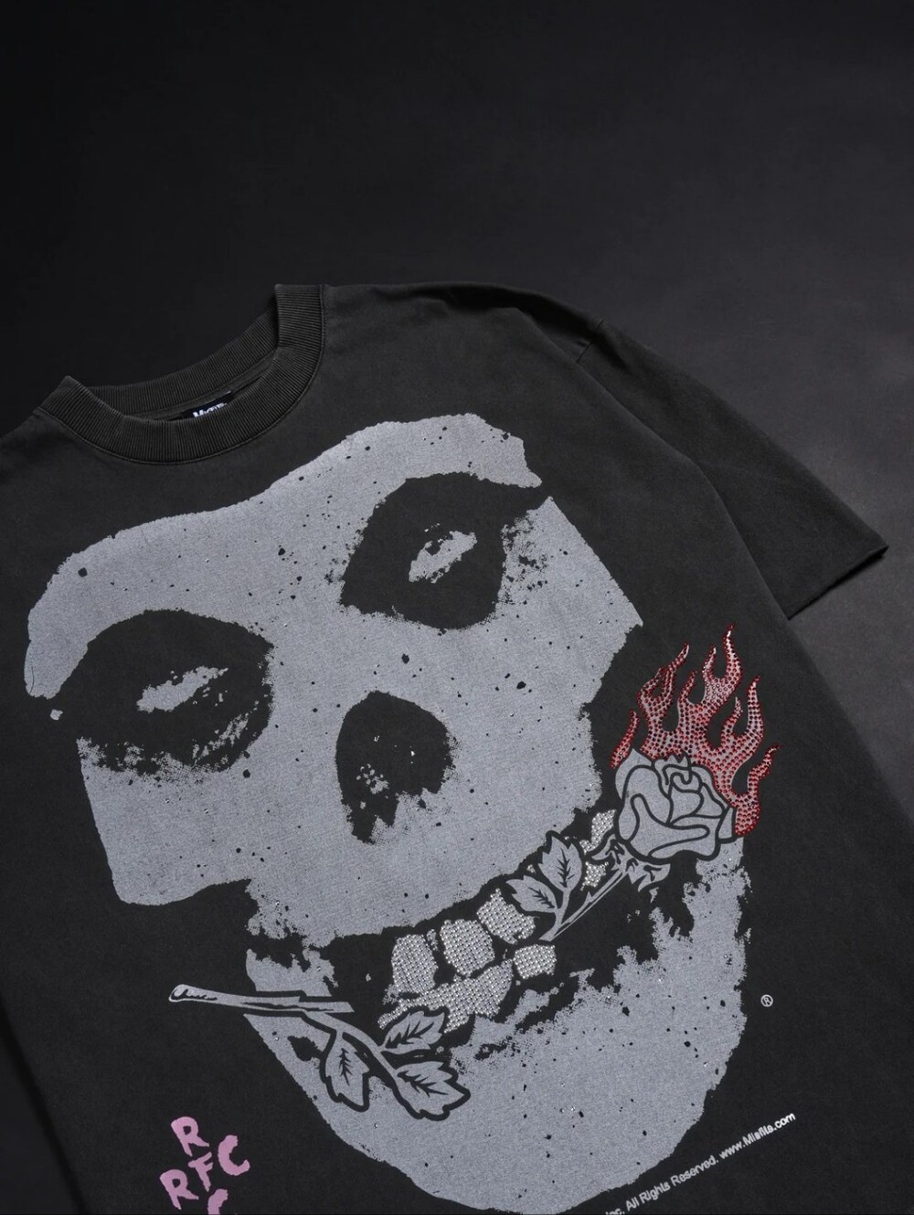 Civil Regime x Misfits Rose Fiend Flicker Dungeon Tee in Vintage Ashes - Large